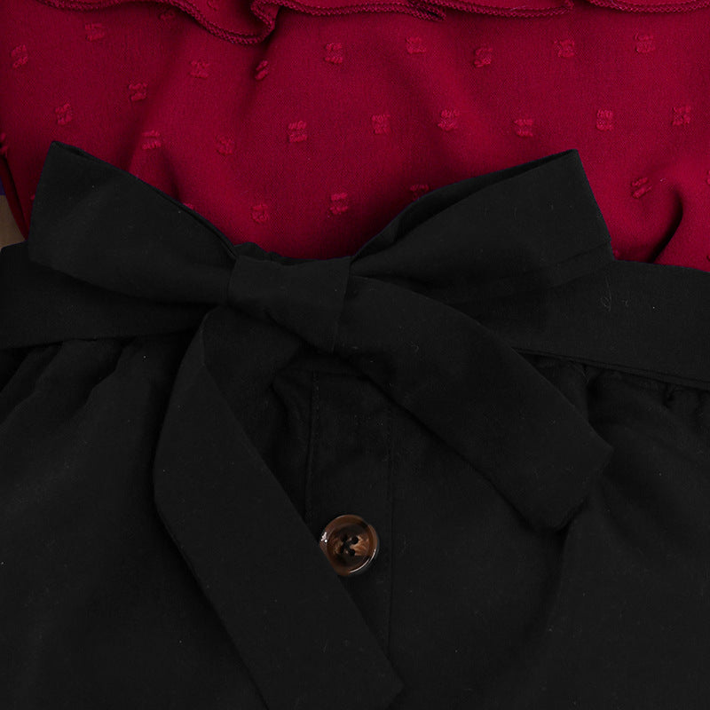 Haut et jupe à manches longues en dentelle patchwork pois de style européen et américain