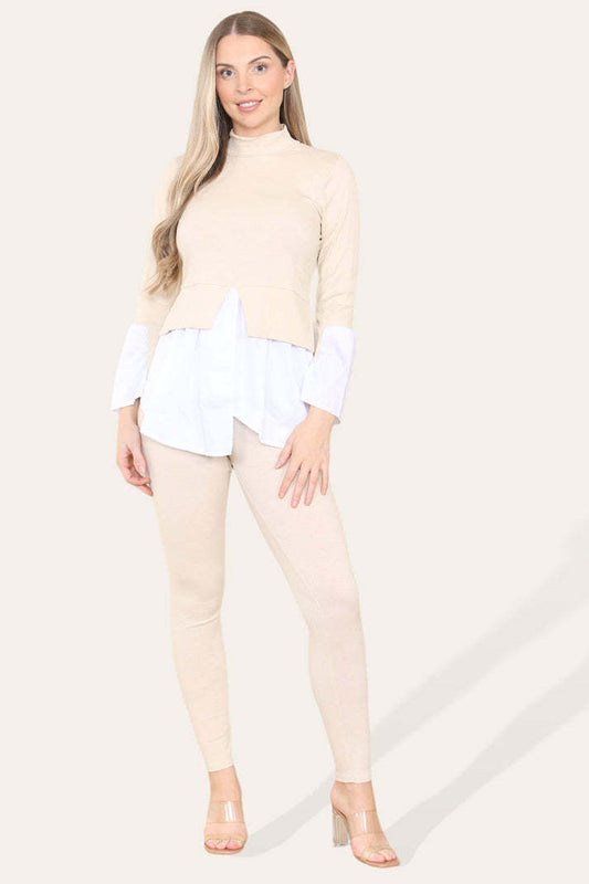 Ribbed Lounge Wear Flared Shirt And Leggings Co-Ord Set