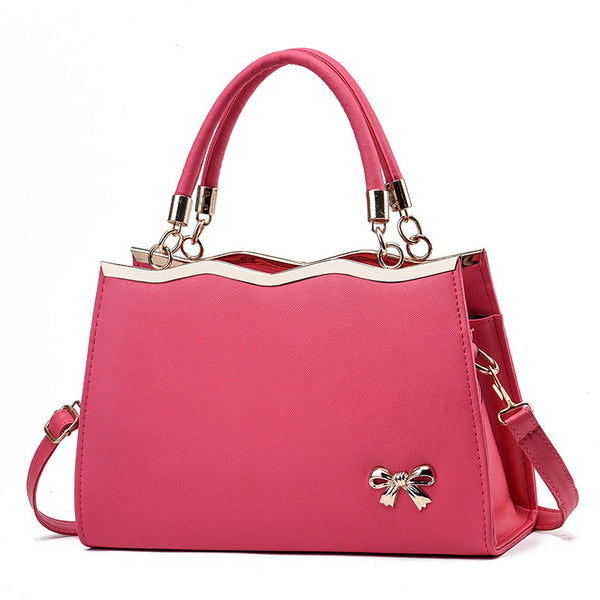 Bowknot Handbag - Elegant PU Leather Messenger Bag