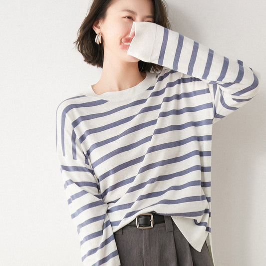Womens Long Sleeved T Shirt Striped Sweater