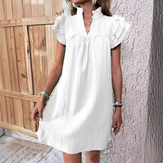 Multi-Layer Ruffle Sleeve V-Neck Dress