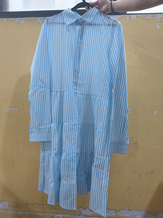 Striped Long-sleeved Shirt Dress