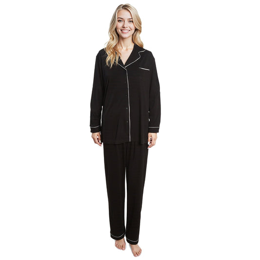 Ensemble de Pyjama Noir Femme Doux Haut Boutonné Manches Longues et Bas Deux Pièces de Nuit par Daisy Dreamer