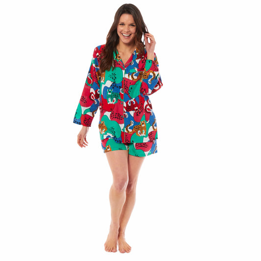 Ensemble de pyjama court boutonnable Femme Jaguar Jungle Léopard Doux Respirant Confortable Élégant pour la maison Tailles S à XL par Daisy Dreamer