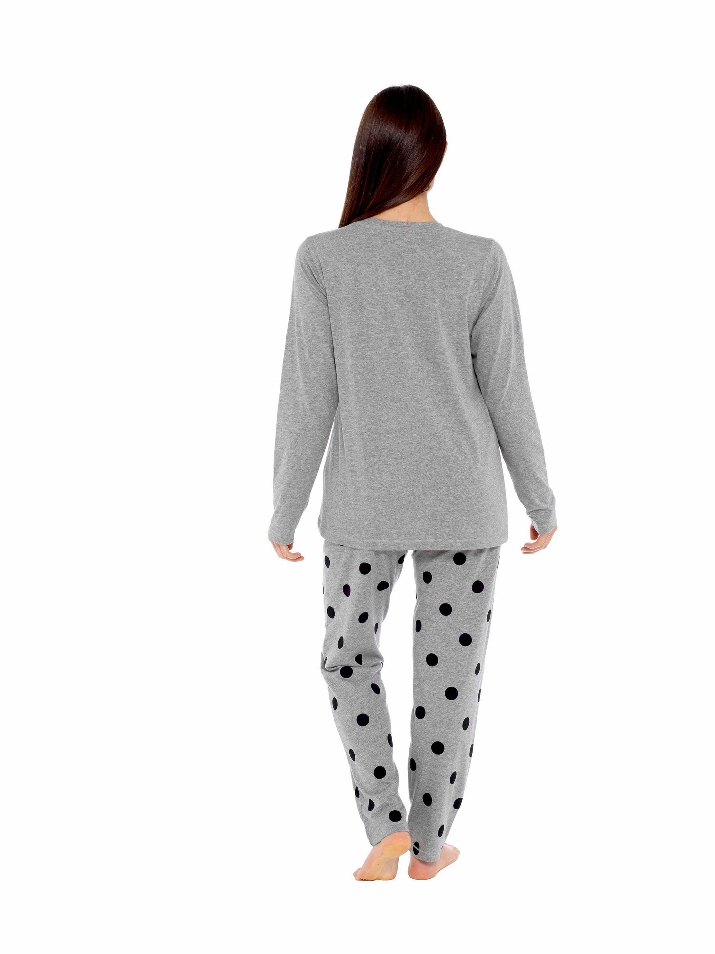 Ensemble pyjama en coton gris pour femme avec pantalon à pois et imprimé carlins bouledogues français, haut à manches longues, vêtements d'intérieur confortables, tissu doux et respirant, hypoallergénique, vêtement de nuit élégant par Daisy Dreamer