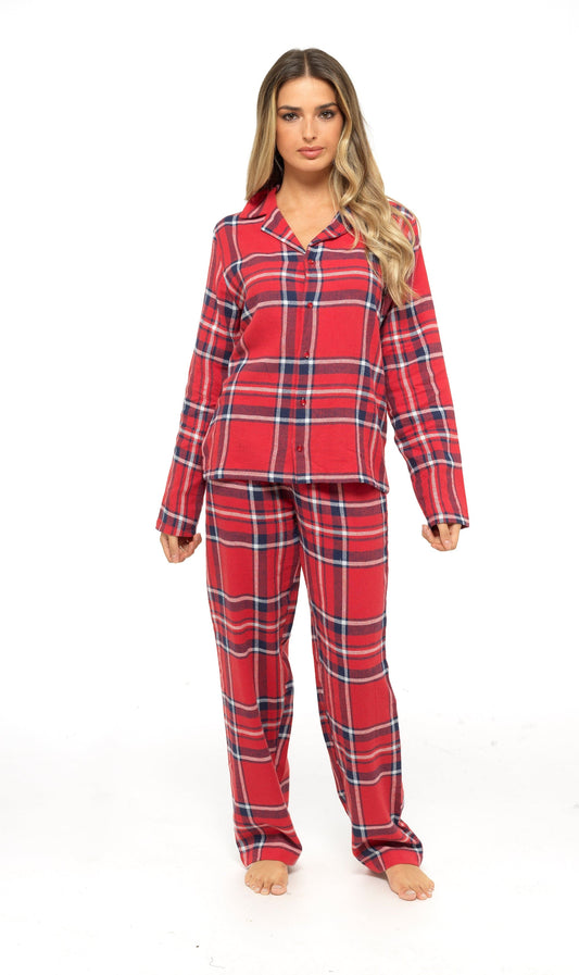 Ensemble de pyjama en flanelle de coton doux à carreaux pour femme avec taille élastiquée, vêtements de nuit confortables et chauds, motifs à carreaux classiques, tailles britanniques 8-22, par Daisy Dreamer