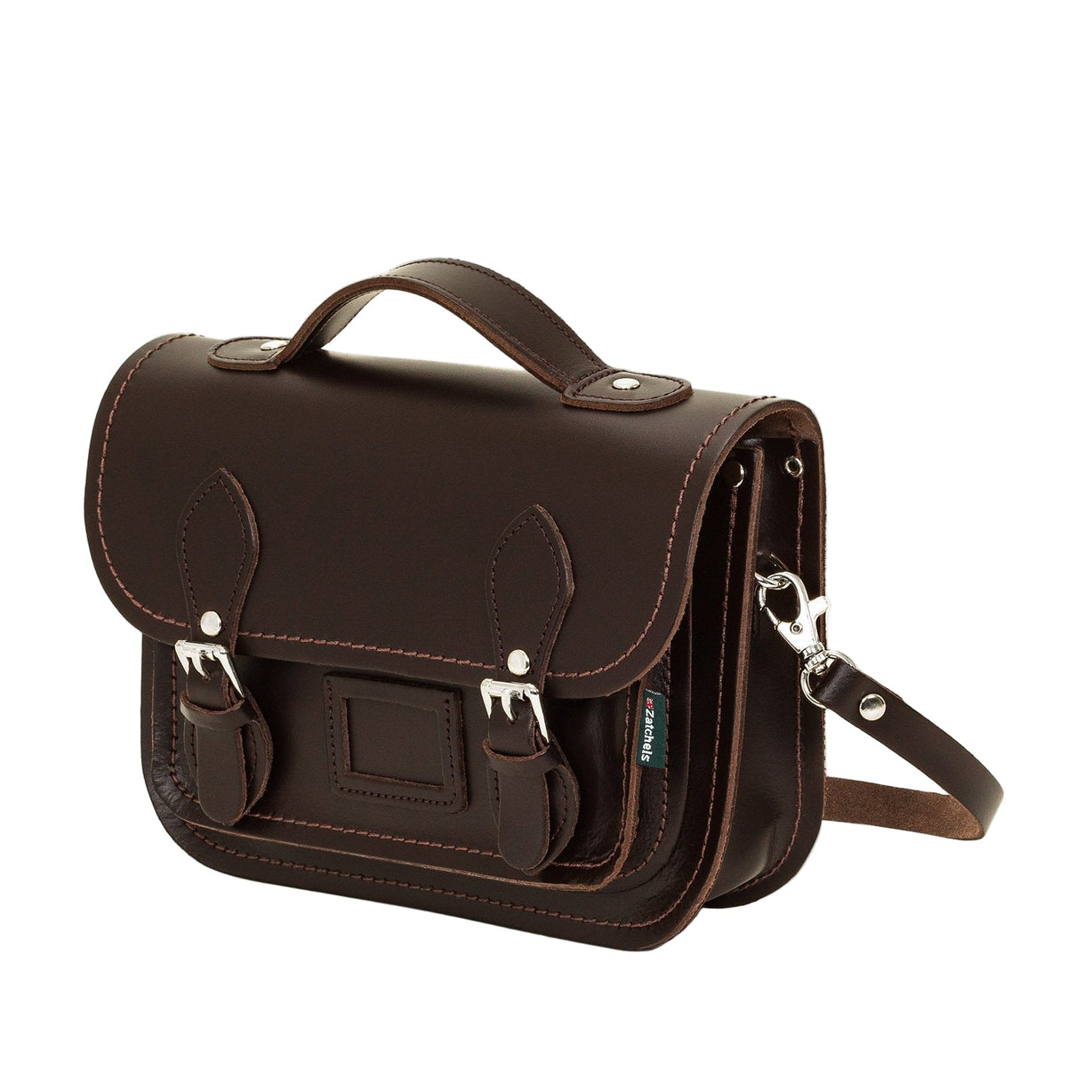 Leather Midi Satchel - Dark Brown
