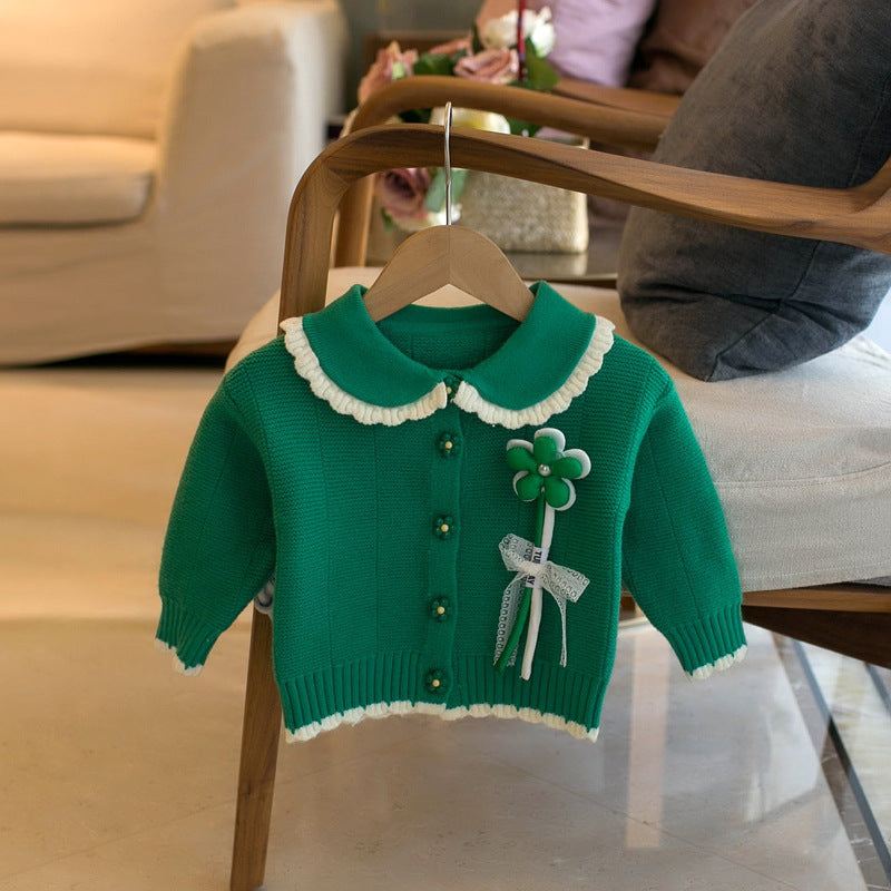 Cardigan rond pour enfant en petite fleur
