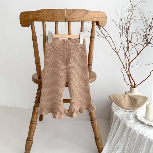 Girls Candy Color Knitted Bell-bottom Pants