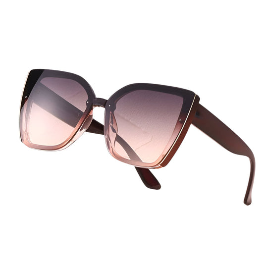 1 paire de lunettes de soleil œil-de-chat élégantes pour femme - Verres dégradés marron à rose, monture en plastique noir