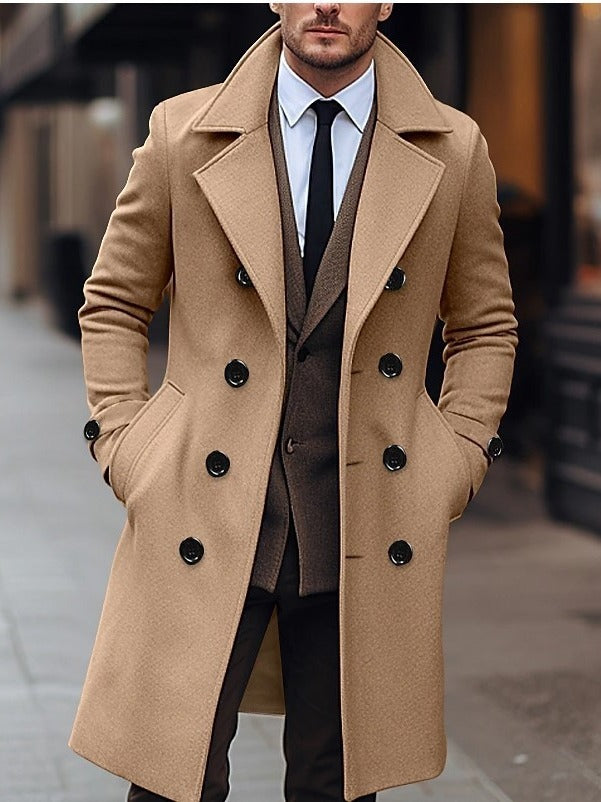 Men Woolen Coat Double Breasted Long - Stuffs & Savers