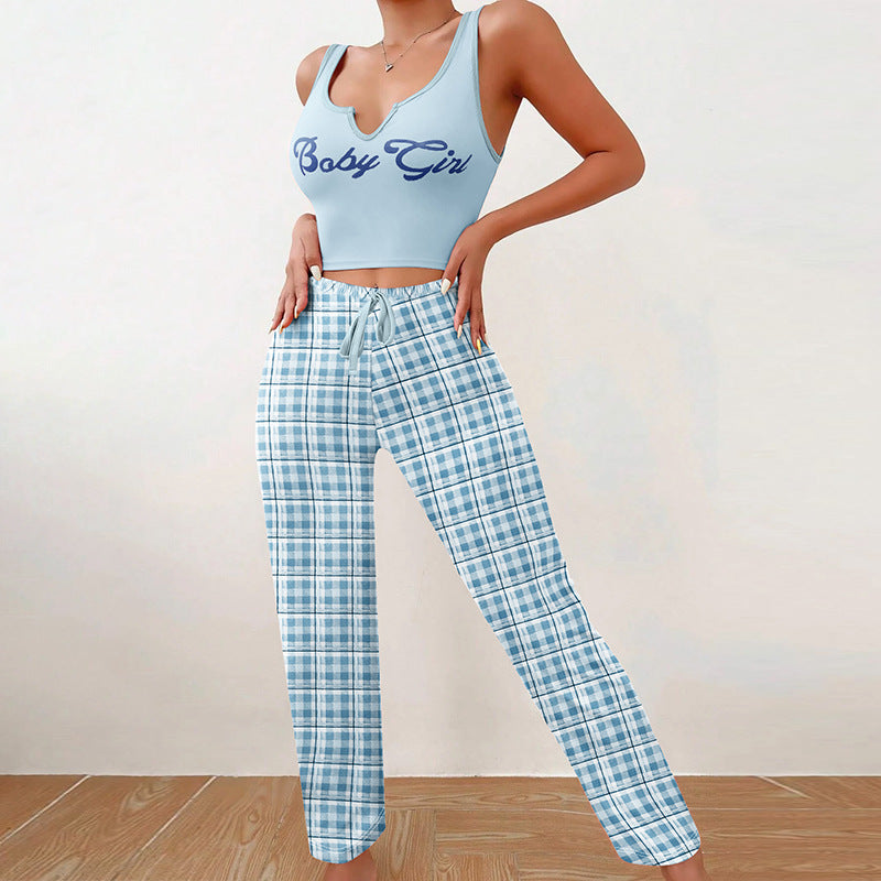 Ensemble de pyjama 2 pièces à carreaux pour femme
