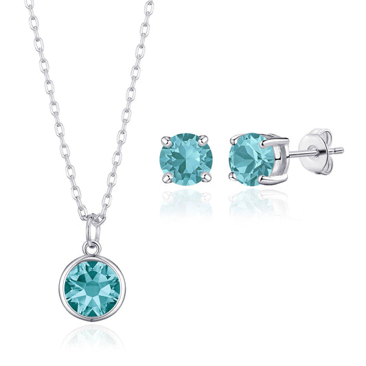 December (Blue Topaz) Birthstone Necklace & Earrings Set Created with Zircondia® Crystals