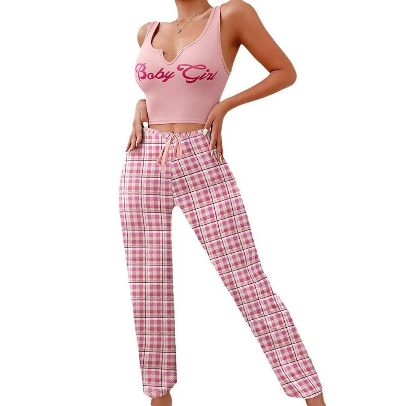 Ensemble de pyjama 2 pièces à carreaux pour femme