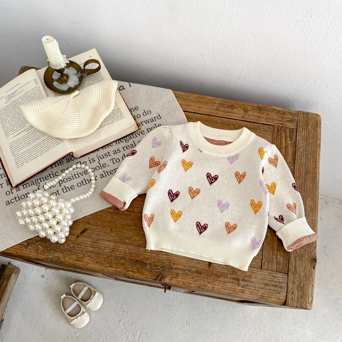 Pull en coton décontracté tricoté avec cœur, facile à assortir