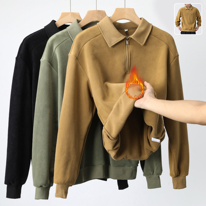 Mens Lapel Half-zip Sweatshirt Fleece Long Sleeve - Stuffs & Savers