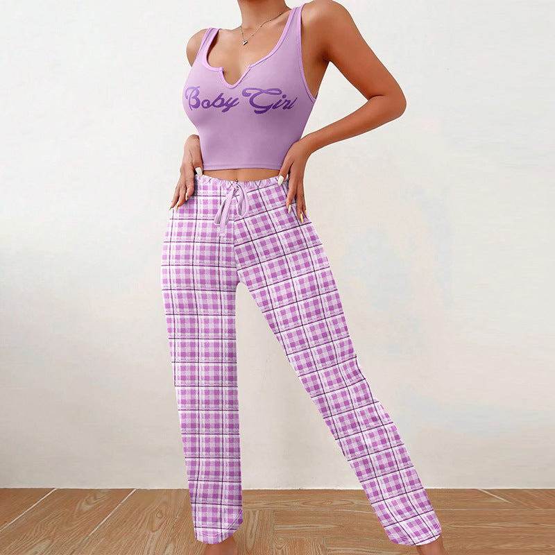 Ensemble de pyjama 2 pièces à carreaux pour femme