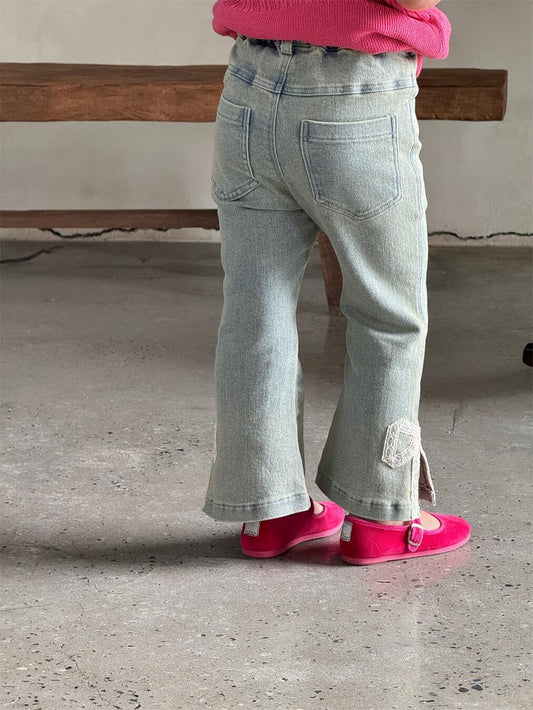 Vintage Elastic Lace Bow Bell-bottom Pants