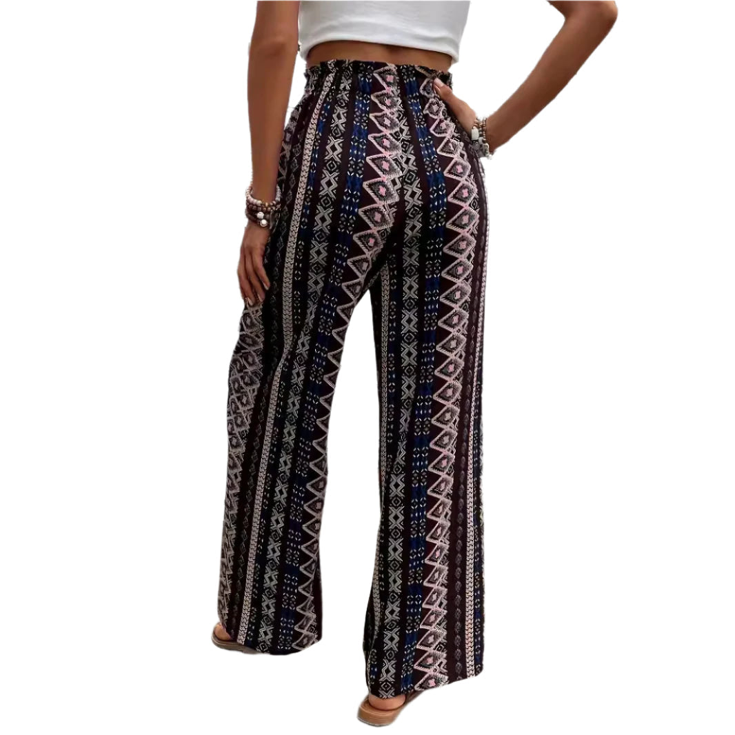 Pantalon ample à jambes larges et imprimé bohème