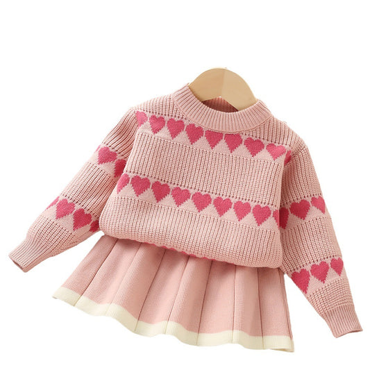 Girls Heart Knitted Suit