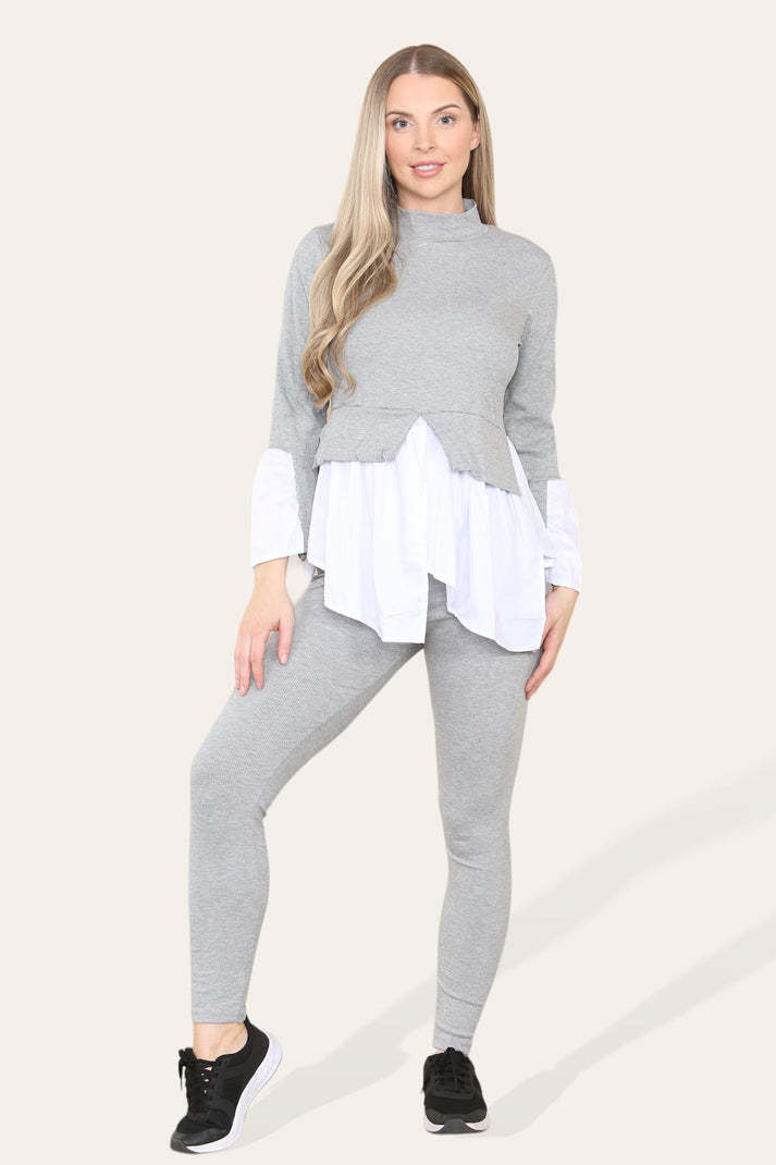 Ensemble coordonné chemise évasée et leggings côtelés de détente