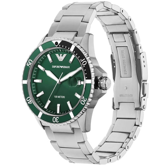 Emporio Armani AR11338 Men's Diver Style Silver & Green Watch
