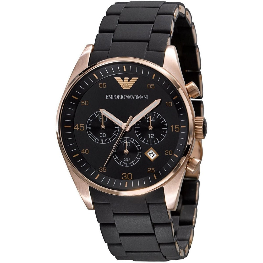 Montre Emporio Armani AR5905 Sportivo pour homme, noire et or rose