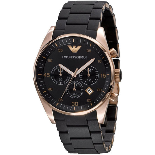 Montre Emporio Armani AR5905 Sportivo pour homme, noire et or rose