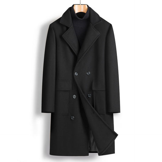Men Double Breasted Mid-length Coat