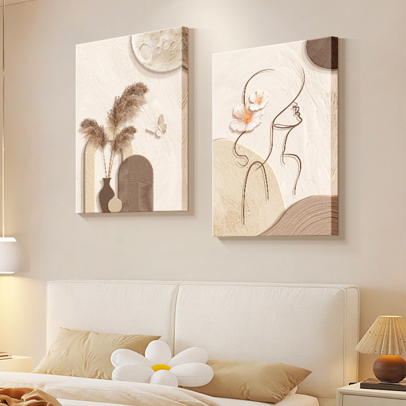 Peinture décorative murale à personnage abstrait au trait, style crème