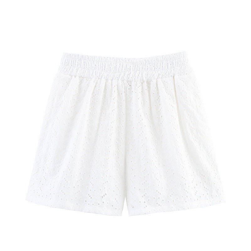 Short décontracté brodé ajouré pour femme