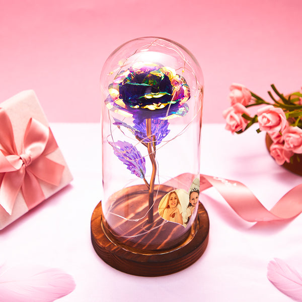 Lampe de nuit LED personnalisée en forme de cœur, fleur de rose éternelle colorée de simulation, roses éternelles sous cloche en verre