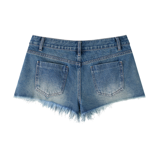 Women's Vintage Wash Raw Hem Denim Shorts 430GSM