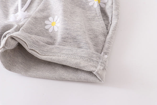 Girls Daisy Print Shorts - Light Gray