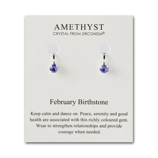 February (Amethyst) Birthstone Clip On Earrings Created with Zircondia® Crystals
