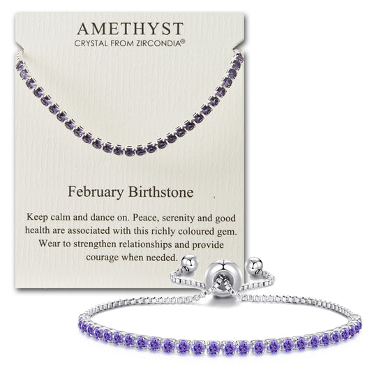 February Birthstone Friendship Bracelet with Amethyst Zircondia® Crystals