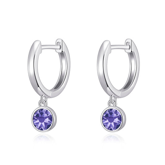 February Birthstone Hoop Earrings Created with Amethyst Zircondia® Crystals