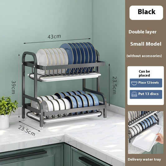Multi-functional Carbon Steel Double-layer Tableware Storage Rack