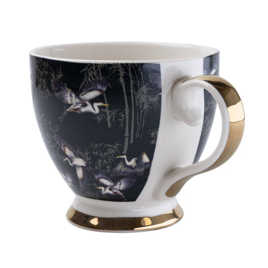 Footed Mug in Oriental Heron Design with Gold Rim in Gift