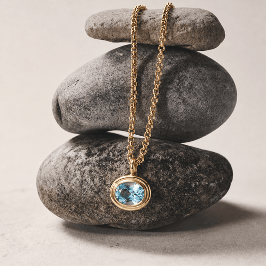 Gold Blue Topaz Necklace - Avery