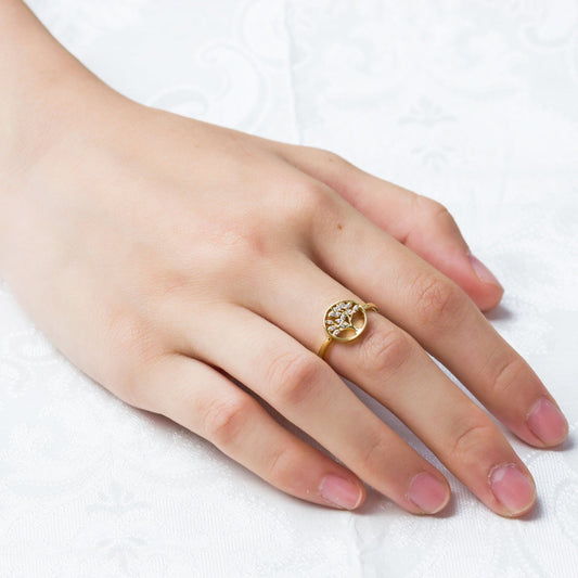 Gold Plated Adjustable Tree of Life Ring Created with Zircondia® Crystals