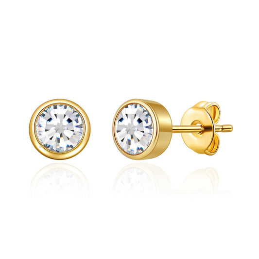 Gold Plated April (Diamond) Birthstone Earrings Created with Zircondia® Crystals