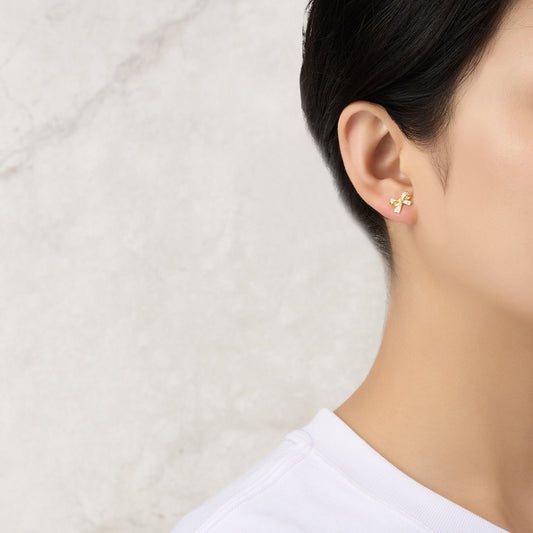 Gold Plated Bow Earrings Created with Zircondia® Crystals