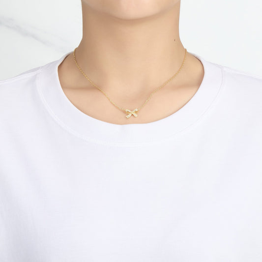 Gold Plated Bow Necklace Created with Zircondia® Crystals