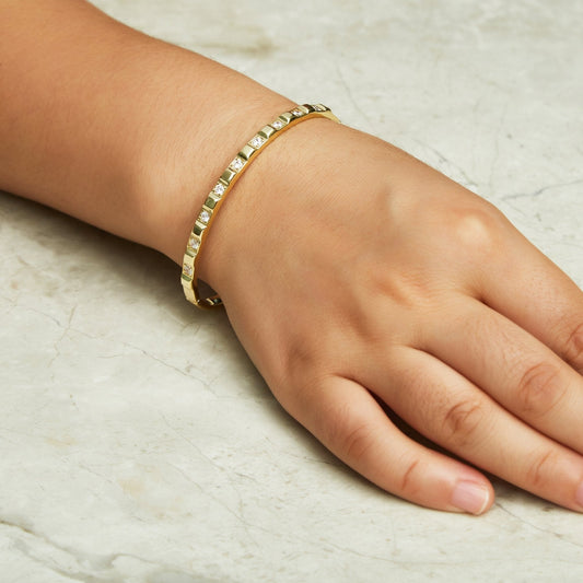Gold Plated Cubic Bangle Created with Zircondia® Crystals (7 Inch)