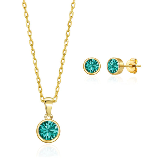 Gold Plated December (Blue Topaz) Birthstone Necklace & Earrings Set Created with Zircondia® Crystals