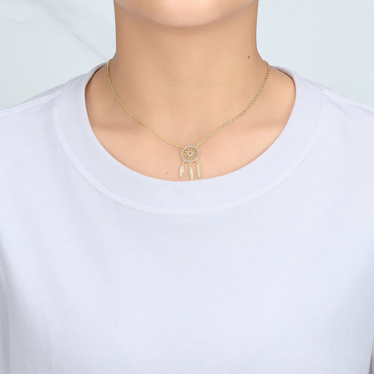 Gold Plated Dream Catcher Necklace Created with Zircondia® Crystals