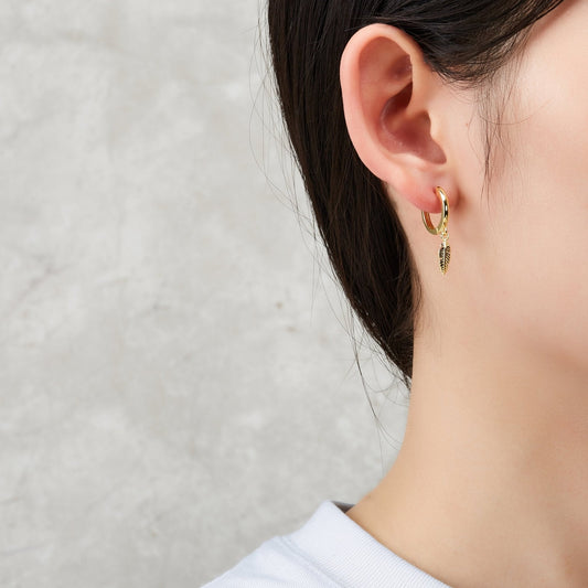 Gold Plated Feather Charm Hoop Earrings