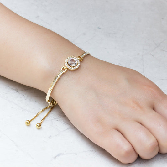 Gold Plated Halo Friendship Bracelet Created with Zircondia® Crystals