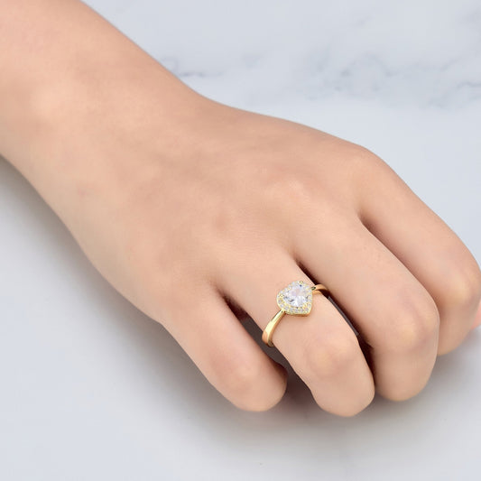 Gold Plated Heart Halo Ring Created with Zircondia® Crystals